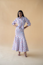Load image into Gallery viewer, Shirt with Concealed Placket and Kimono Sleeve and Long Skirt - Red/Blue