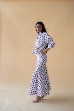 Load image into Gallery viewer, Shirt with Concealed Placket and Kimono Sleeve and Long Skirt - Red/Blue