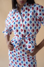 Load image into Gallery viewer, Shirt with Concealed Placket and Kimono Sleeve and Long Skirt - Red/Blue