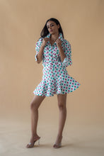 Load image into Gallery viewer, Geometric Print Fly Jacket and Short Skirt - Green/Pink