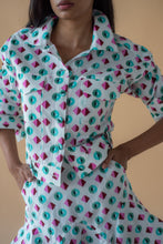 Load image into Gallery viewer, Geometric Print Fly Jacket and Short Skirt - Green/Pink