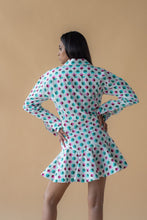 Load image into Gallery viewer, Geometric Print Fly Jacket and Short Skirt - Green/Pink