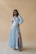 Load image into Gallery viewer, V Neck Long Dress in Geometric  Print - Green/Pink