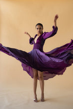 Load image into Gallery viewer, Violet Satin Silk Ombre Long Dress V Neck