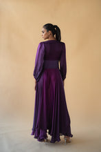 Load image into Gallery viewer, Violet Satin Silk Ombre Long Dress V Neck