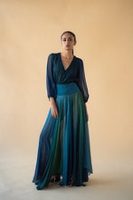 Load image into Gallery viewer, Green and Blue Cross Neck Georgette Ombre Long Dress