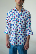 Load image into Gallery viewer, Blue Inclined Square Geometric Print