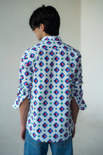 Load image into Gallery viewer, Blue Inclined Square Geometric Print