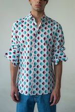 Load image into Gallery viewer, Light Blue-Maroon Geometric Print Shirt