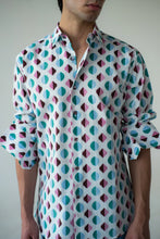 Load image into Gallery viewer, Light Blue-Maroon Geometric Print Shirt