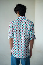 Load image into Gallery viewer, Light Blue-Maroon Geometric Print Shirt
