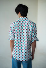 Load image into Gallery viewer, Light Blue-Maroon Geometric Print Shirt