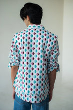 Load image into Gallery viewer, Light Blue-Maroon Geometric Print Shirt