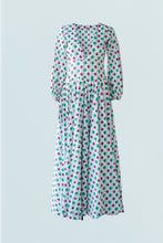 Load image into Gallery viewer, V Neck Long Dress in Geometric  Print - Green/Pink