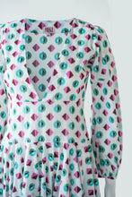 Load image into Gallery viewer, V Neck Long Dress in Geometric  Print - Green/Pink