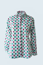 Load image into Gallery viewer, Shirt with Concealed Placket & Kimono Sleeve  - Green/Pink