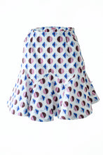 Load image into Gallery viewer, Geometric Print Purple Fly Jacket and Light Blue/Maroon Short Skirt