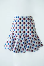 Load image into Gallery viewer, Geometric Print Purple Fly Jacket and Light Blue/Maroon Short Skirt