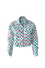Load image into Gallery viewer, Geometric Print Fly Jacket and Short Skirt - Green/Pink