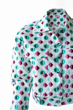 Load image into Gallery viewer, Geometric Print Fly Jacket and Short Skirt - Green/Pink