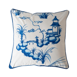Chinese Print in Cotton Canvas Cushion Cover