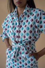 Load image into Gallery viewer, Shirt with Concealed Placket &amp; Kimono Sleeve and Long Skirt - Light Blue/Maroon
