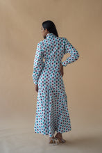 Load image into Gallery viewer, Shirt with Concealed Placket &amp; Kimono Sleeve and Long Skirt - Light Blue/Maroon
