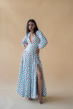 Load image into Gallery viewer, V Neck Long Dress in Geometric  Print - Green/Pink
