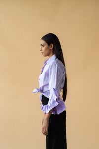 Lawn Shirt with Frilled Sleeve in Lilac Color