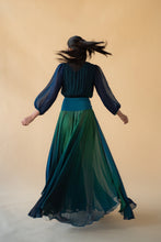 Load image into Gallery viewer, Green and Blue Cross Neck Georgette Ombre Long Dress
