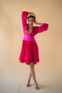 Pink and Orange Satin Silk Ombre Short Dress