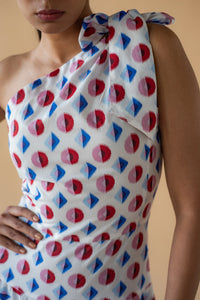 One Shoulder Long Dress - Geometric Print