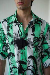 Green Stripe Black Camel Print Shirt