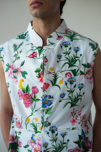 Flower Print Sleeveless Jacket