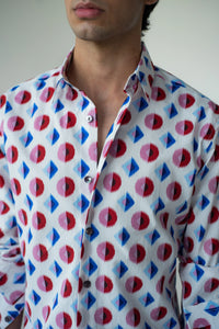 Geometric Print Shirt With Geometric Print Sleeveless Jacket