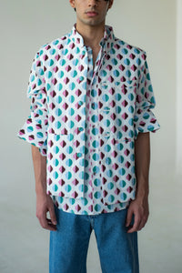 Light Blue-Maroon Geometric Print Shirt