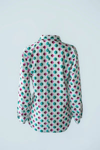 Shirt with Concealed Placket & Kimono Sleeve  - Green/Pink