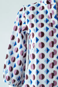 Geometric Print Shirt Dress - Blue/Maroon