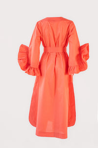 Lawn Coat with Frilled Sleeve in Pastel Orange Color