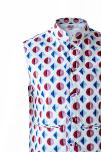 Geometric Print Shirt With Geometric Print Sleeveless Jacket