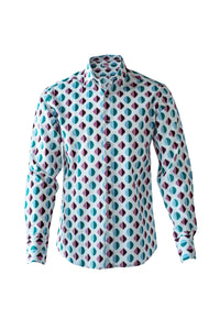 Light Blue-Maroon Geometric Print Shirt